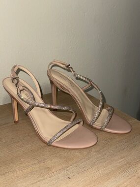 Nine West Rose Gold Rhinestone Strap Heeled Sandals